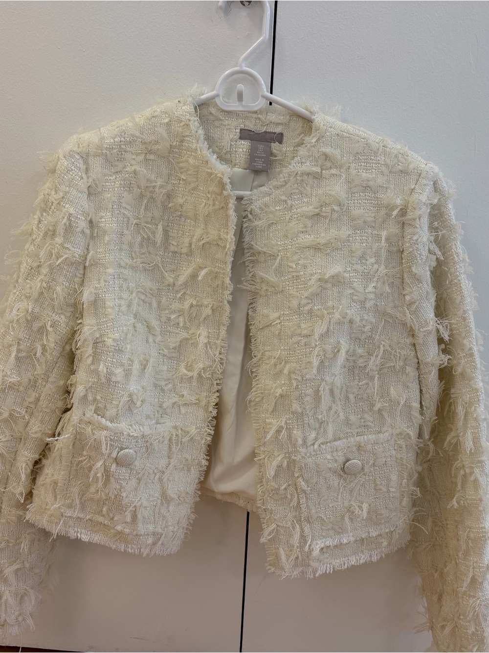 H&M Cream Textured Fringe Tweed Jacket